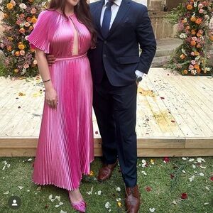 L'idee Theatre Pleated Gown Midi Dress Hot Pink